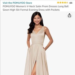 POMUYOO Women's V-Neck Satin Long Gown High Slit Dress with Pockets sz 6